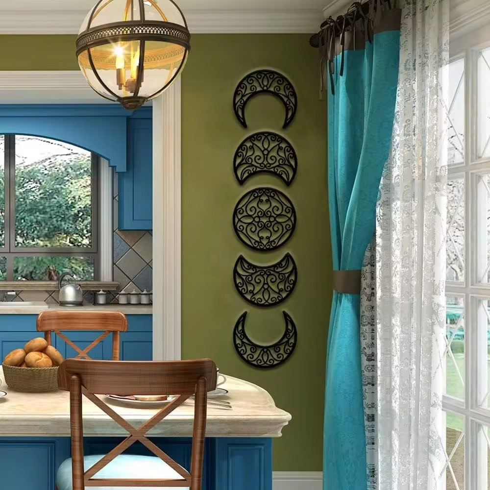 Crescent Moon Wall Art Set of 5 - Wrought Iron Decor