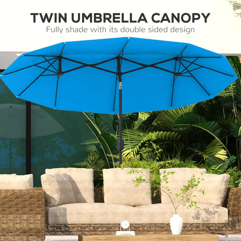 9.5' Double-Sided Patio Umbrella with Tilt & Crank - Cyan Blue