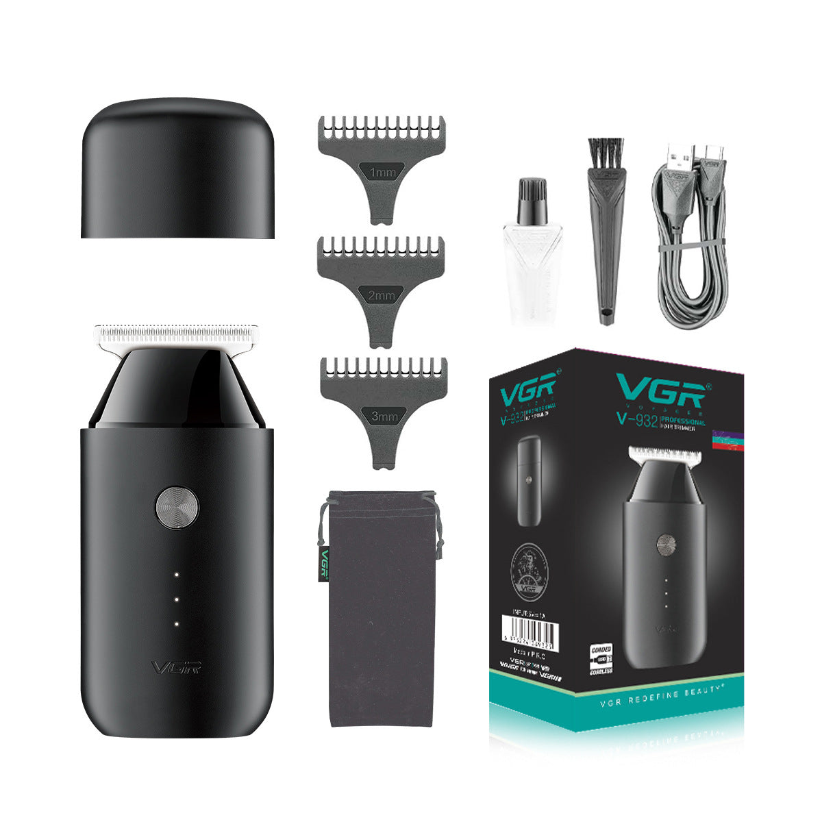 USB Hair Clipper with Stainless Steel Blade - Black