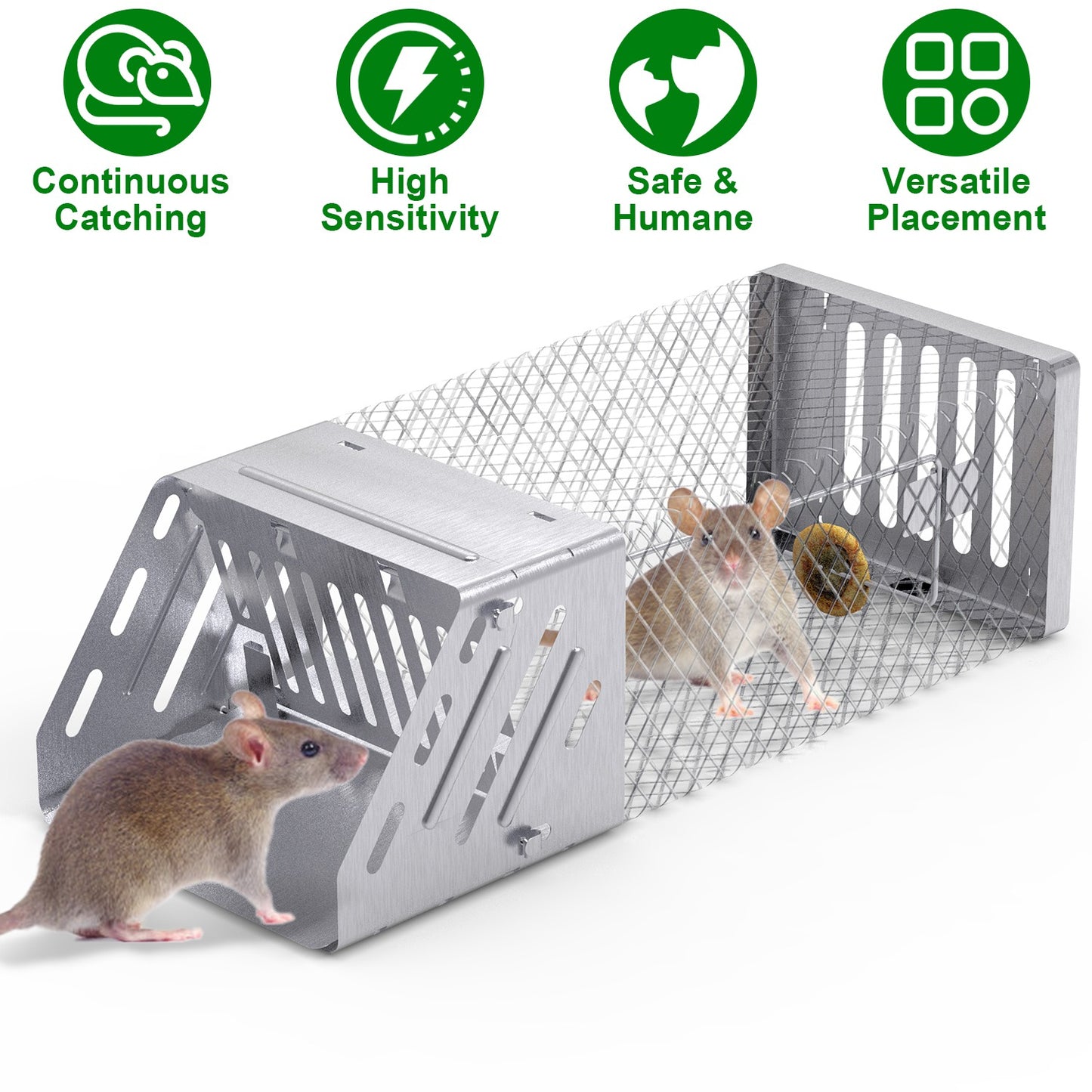 Automatic Continuous Mouse Trap - Humane Live Rodent Cage - Silver