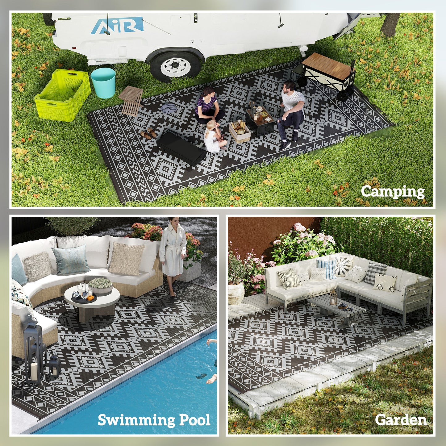 Reversible Outdoor Rug - Waterproof Plastic Straw, 9' x 18'
