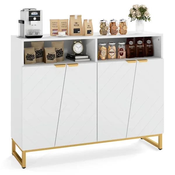 Modern White Sideboard with Irregular Doors & Gold Handles