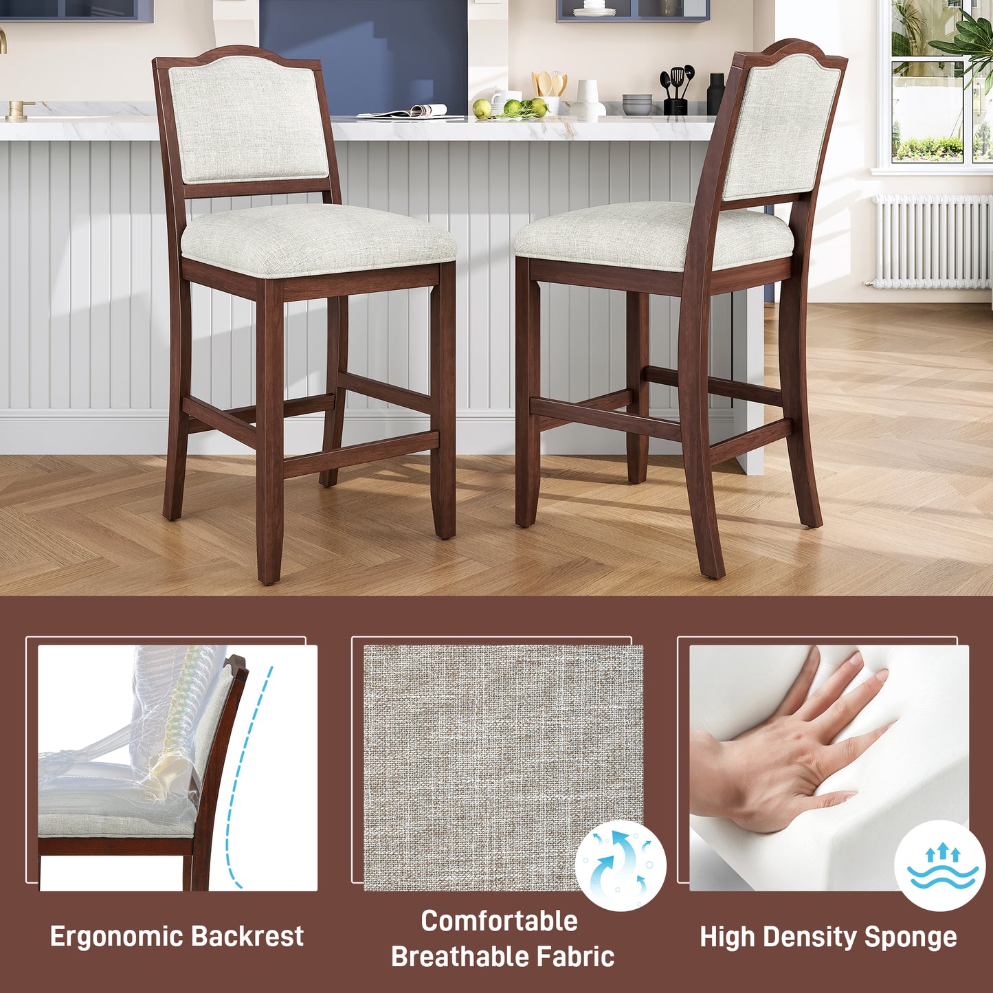 Counter Height Bar Stools Set Of 2 - Rustic Pack With Rubber Wood