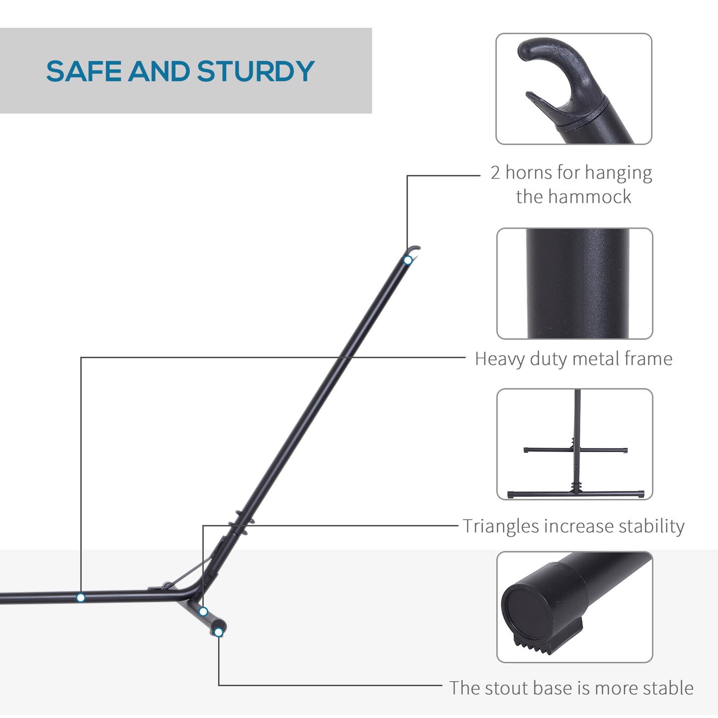 Adjustable Hammock Stand - 10-13ft Steel Frame, Black