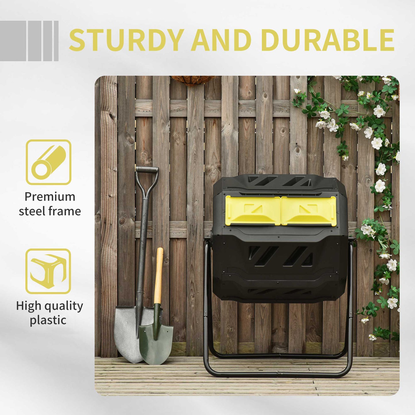 Outdoor 360° Double Chamber Rotating Compost Bin - 43 Gallon Yellow Garden Tool