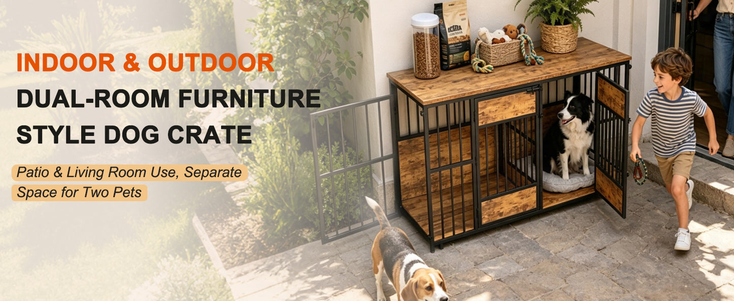 Large Wooden Dog Crate Furniture with Storage Top, Indoor Pet Kennel
