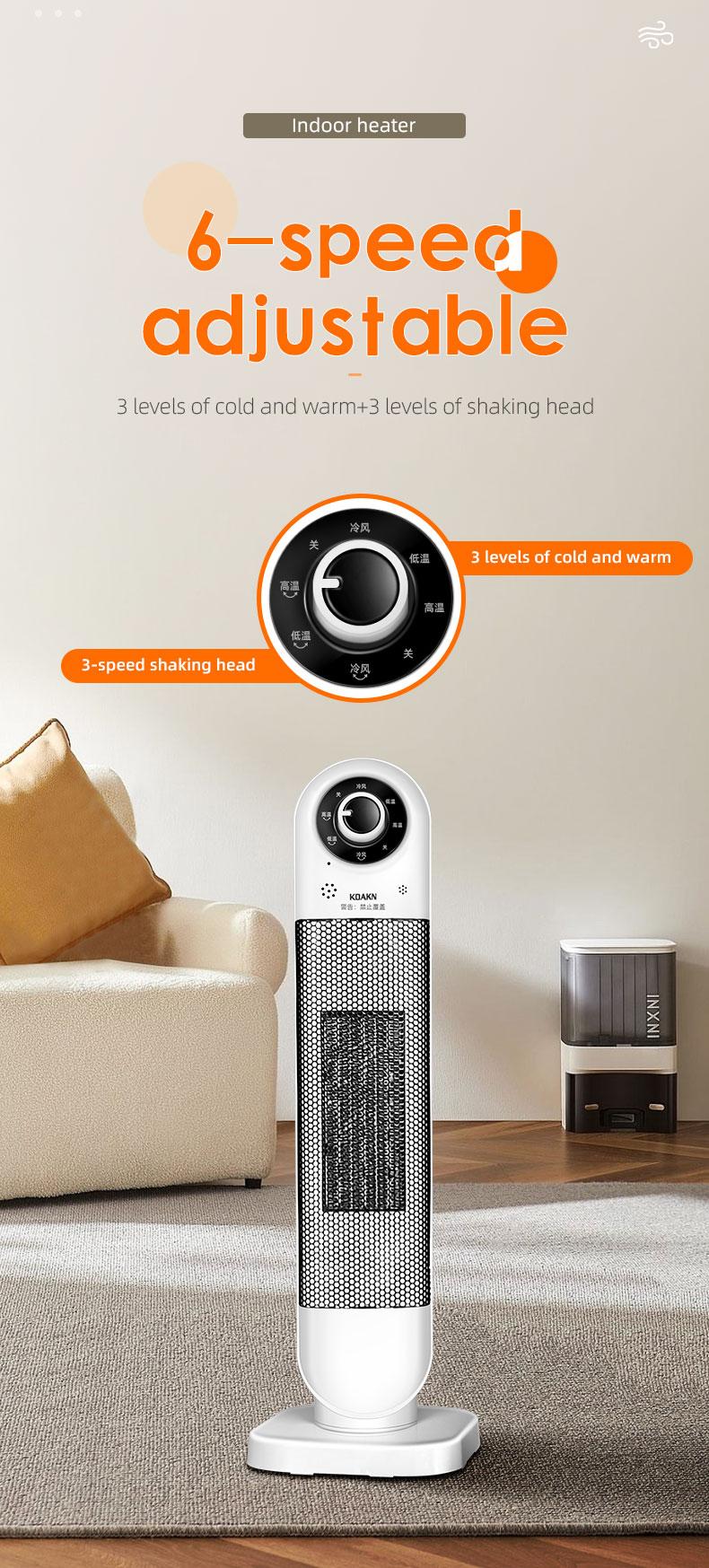 2000W Adjustable Indoor Space Heater with 6 Speed Settings for Home Use