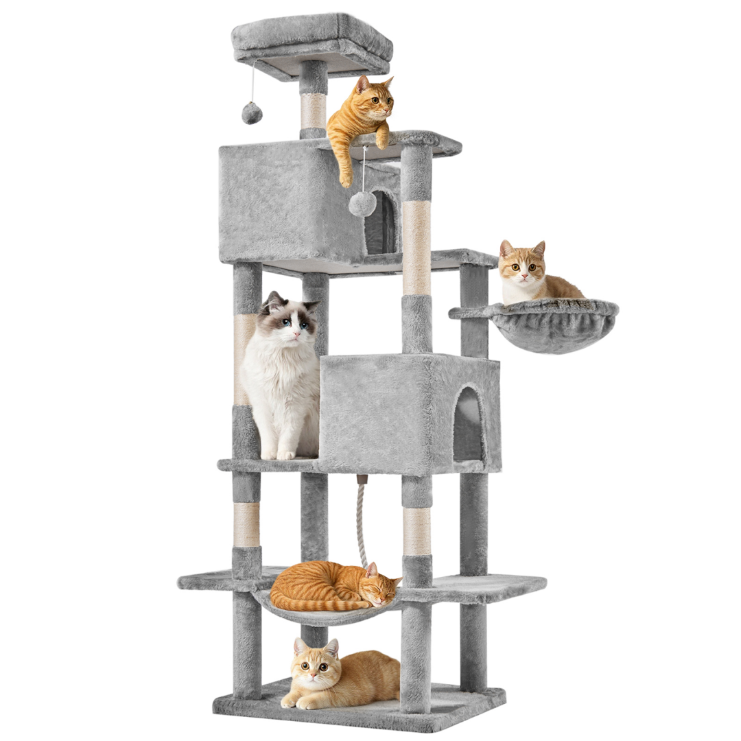 Large 66 Inch Multi-Level Cat Tree Tower with Condos & Hammock - Indoor Pet Furniture