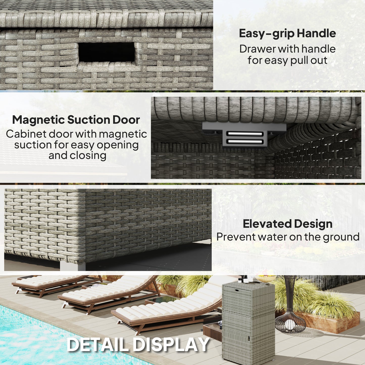 Outdoor Towel Rack For Pool W Drawer & Cabinet, Gray