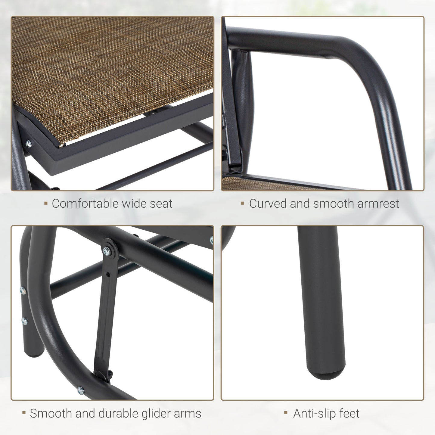 Outdoor Glider Chair with Curved Armrests - Light Mixed Brown