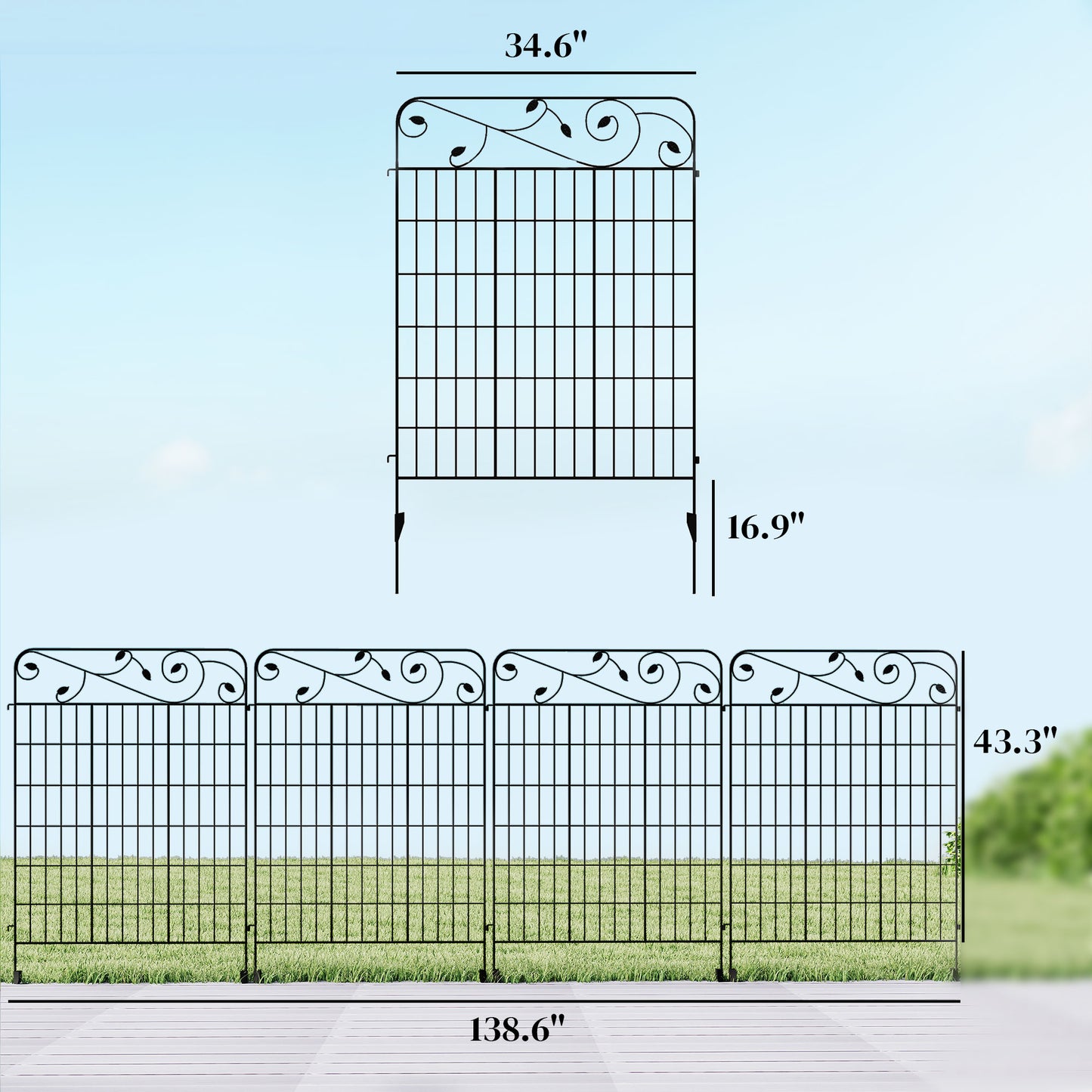 4 Pack Steel Garden Fence Panels - Rust-Resistant Black Edging