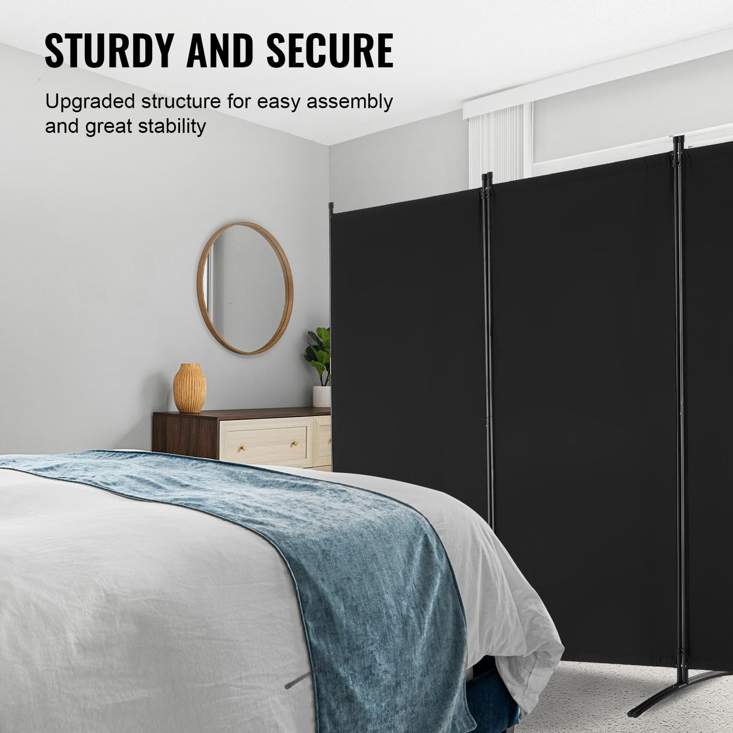 3 Panel Folding Room Divider - Portable Privacy Screen in Black