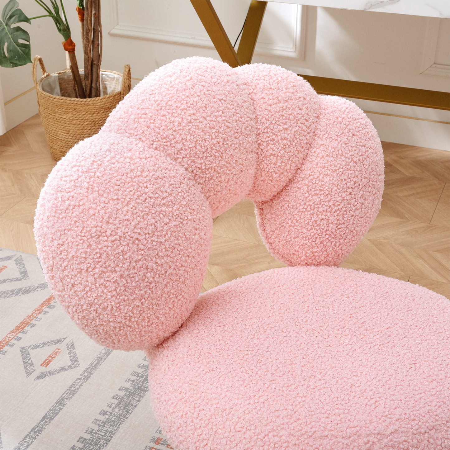360° Swivel Height Adjustable Pink Teddy Fabric Office Chair