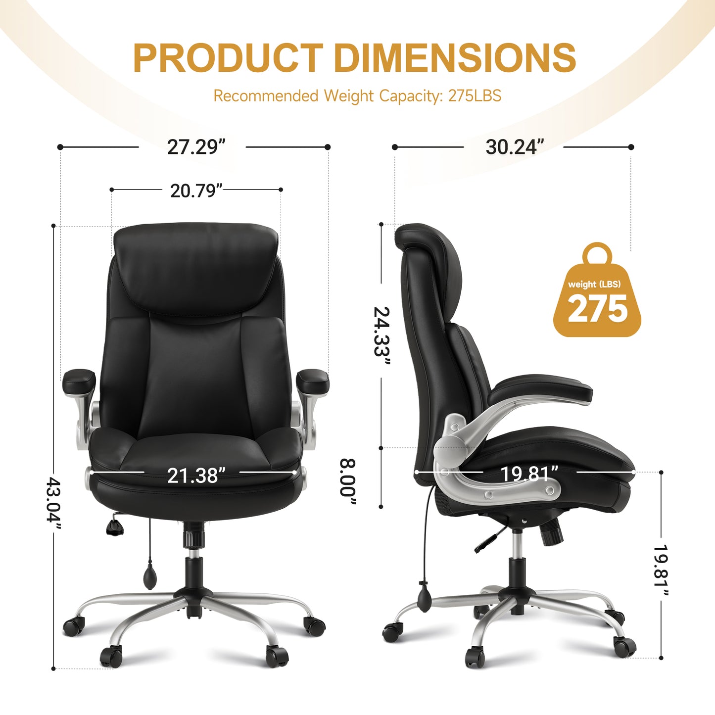 High Back PU Leather Executive Office Chair with Adjustable Lumbar Support