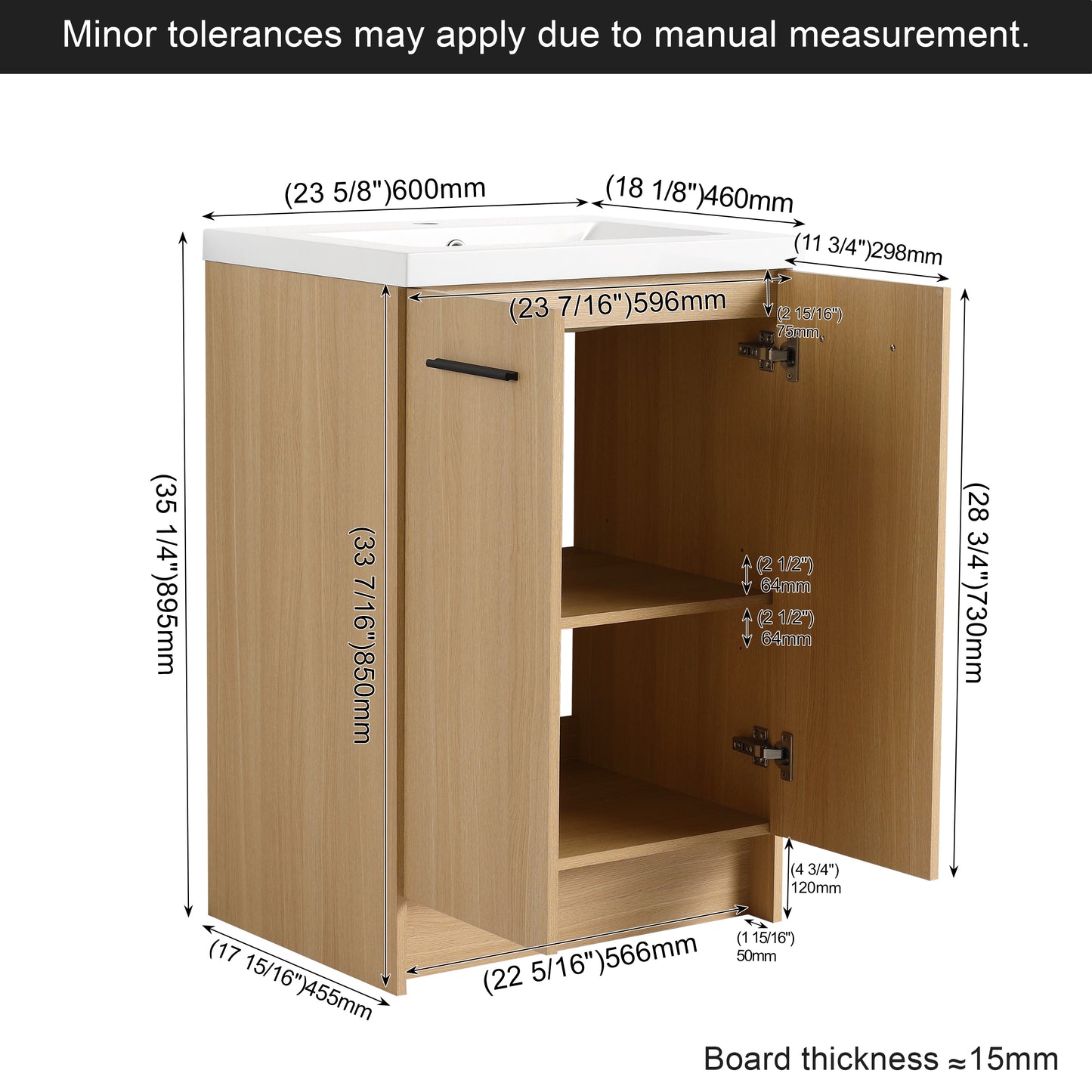 24" Freestanding Bathroom Vanity Set with Linen Cabinet - Light Oak