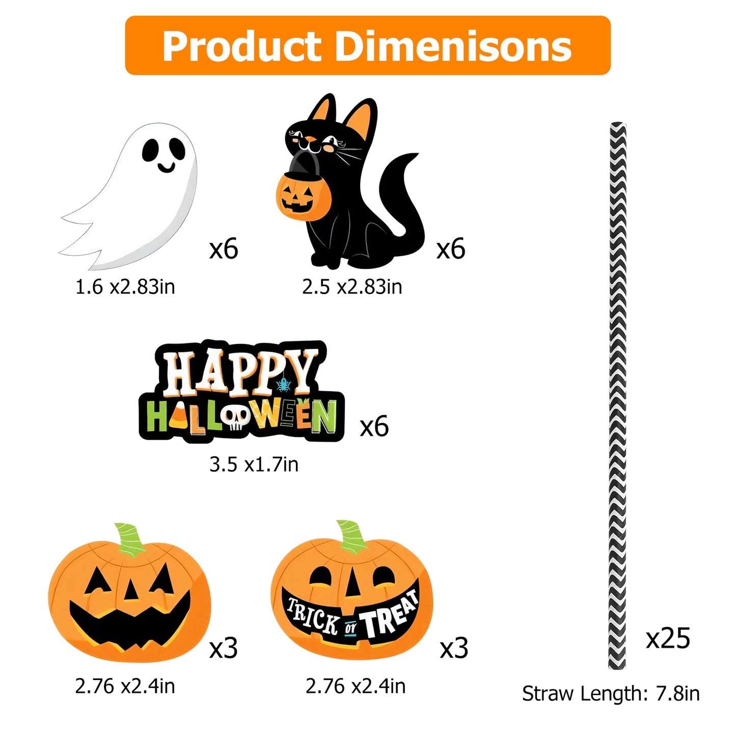 25-Pack Halloween Decorative Straws - Multicolor Paper Straws