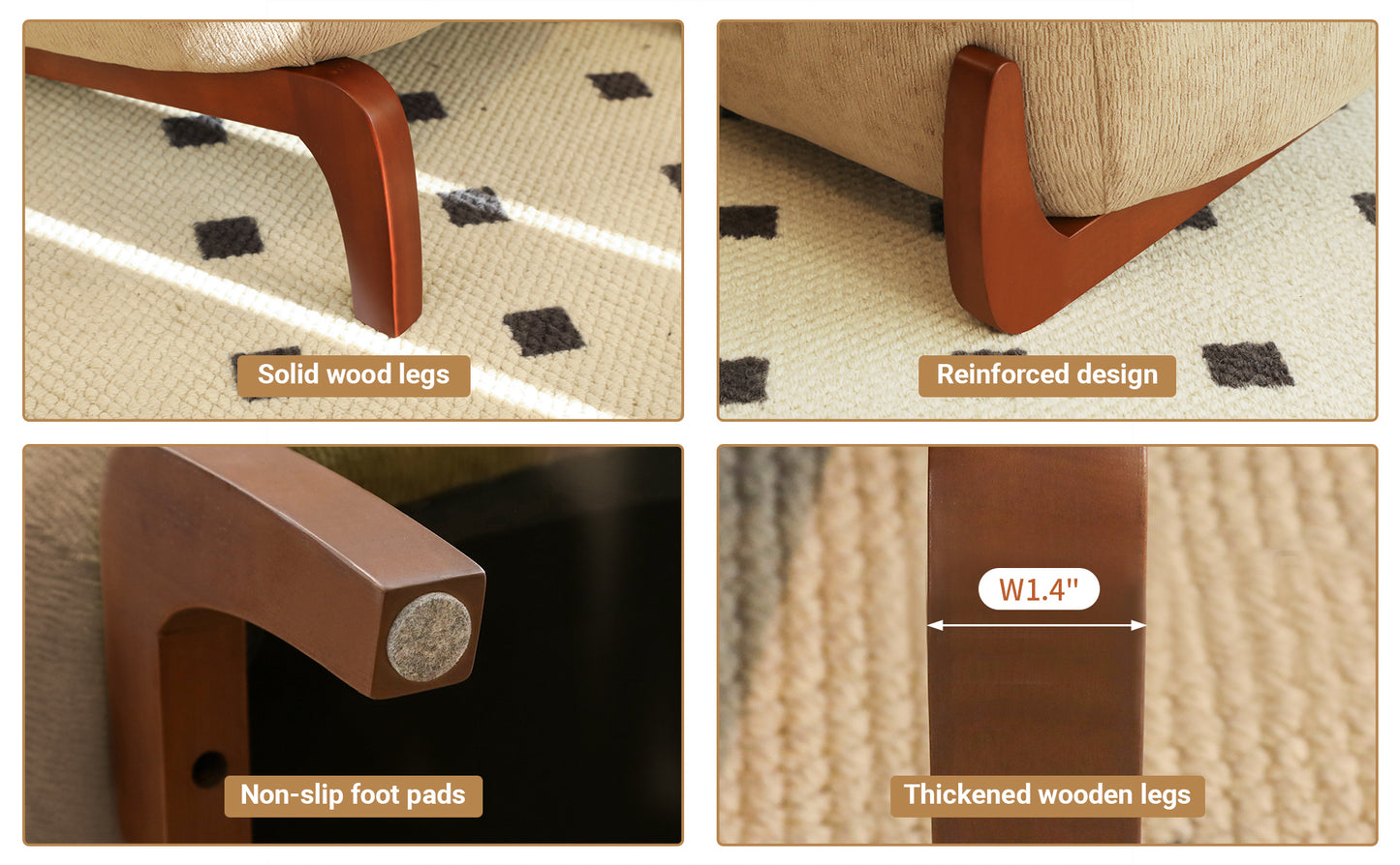 Cozy Accent Chair with Solid Wood Legs - Camel