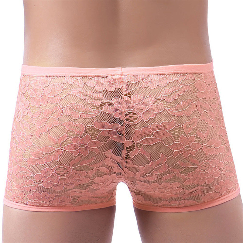 Men's Casual Solid Color Lace Shorts - Breathable Low Waist Boxer Style