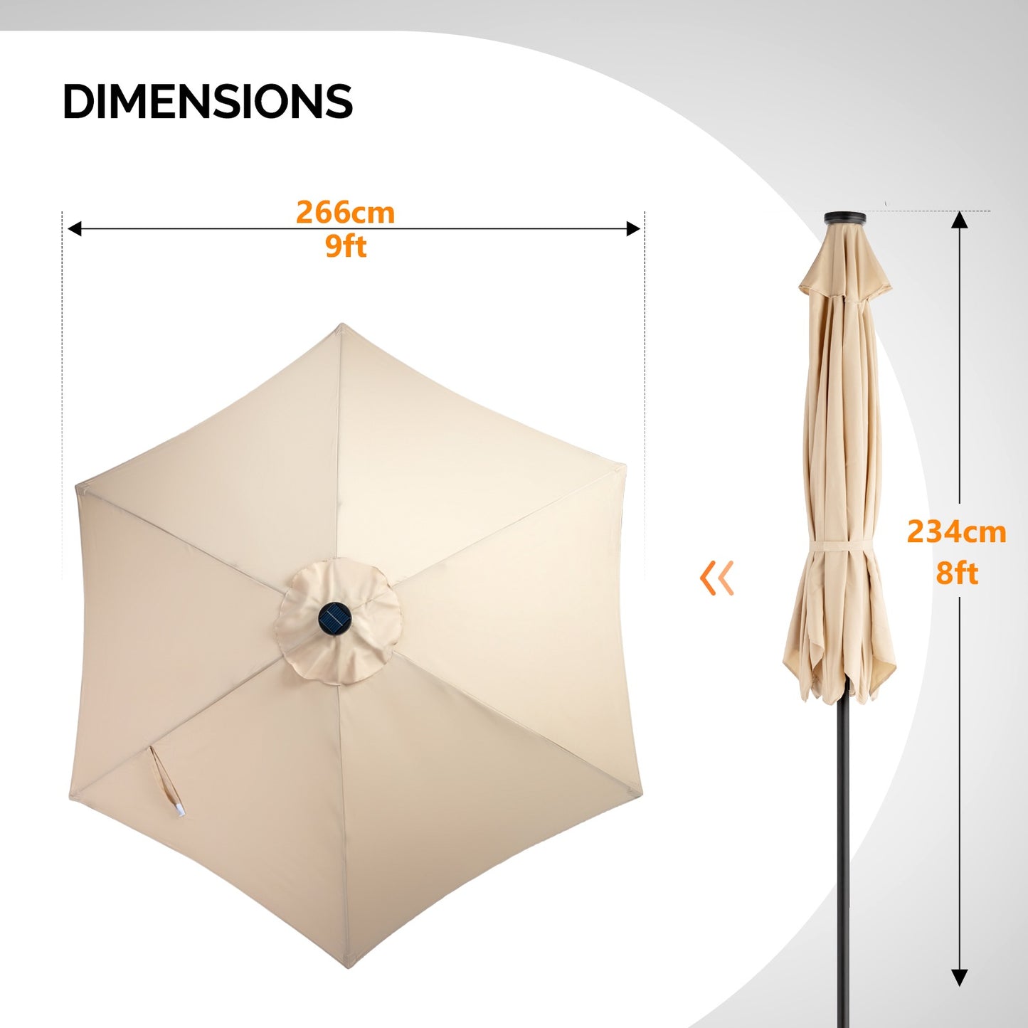 9ft Waterproof Solar LED Patio Umbrella with Tilt & Crank - Beige