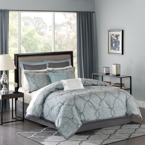 12-Piece King Comforter Set with Cotton Bed Sheets - Blue