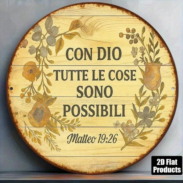 Vintage Italian Phrase Round Aluminum Wall Plaque - 8x8 Inch