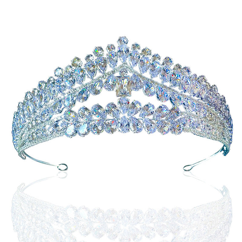 Wedding Zircon Crown Hair Accessories for Bridal Ceremony - Silver