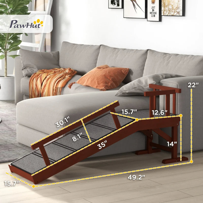 Wooden Dog Ramp with Removable Guardrails - Non-Slip Surface, Brown & Gray
