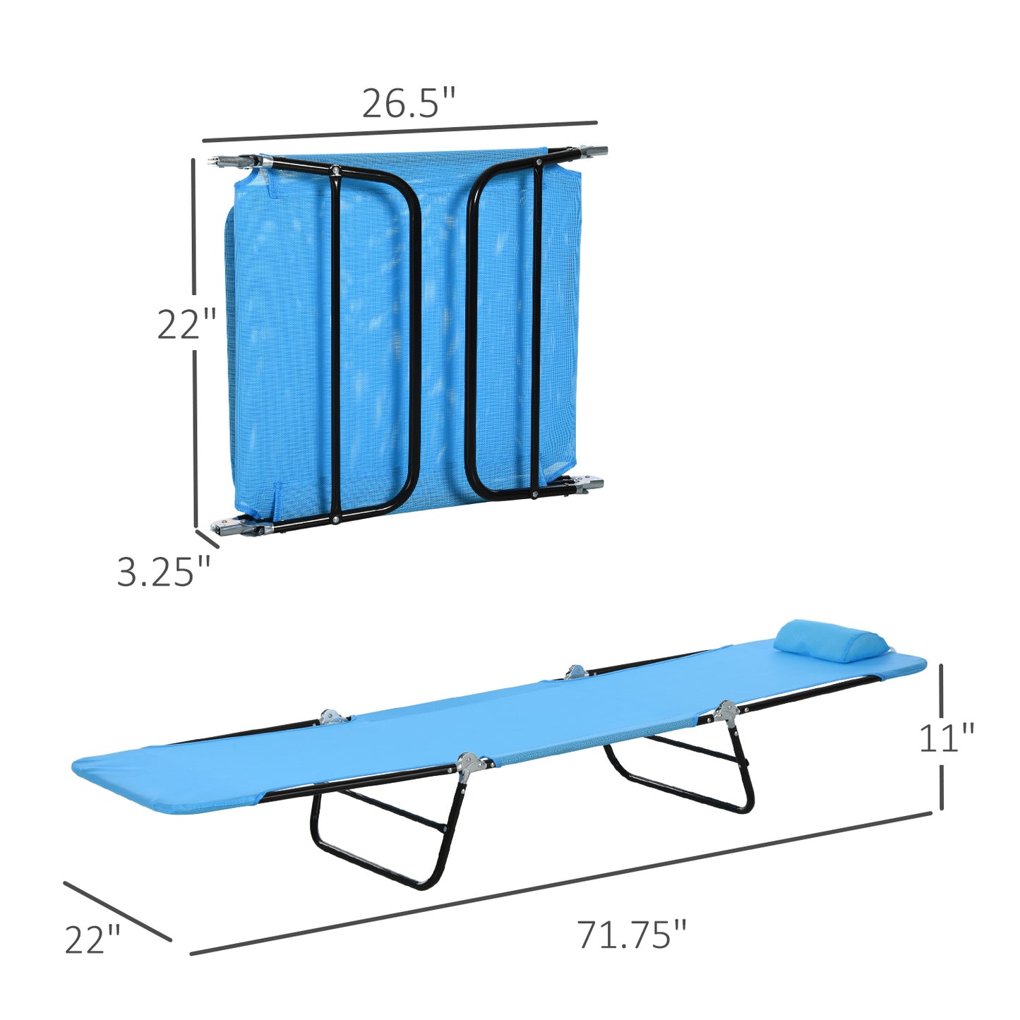 Folding Chaise Lounge Chair - 5-Position Recliner, Blue