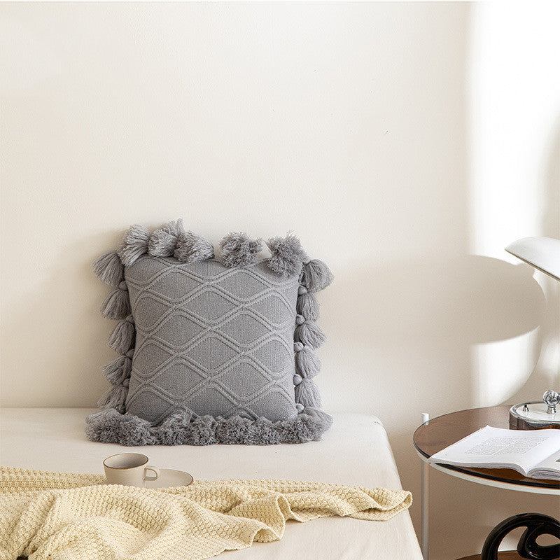 Tassel Knitted Throw Pillow Cover - Sofa & Chair Cushion Decor
