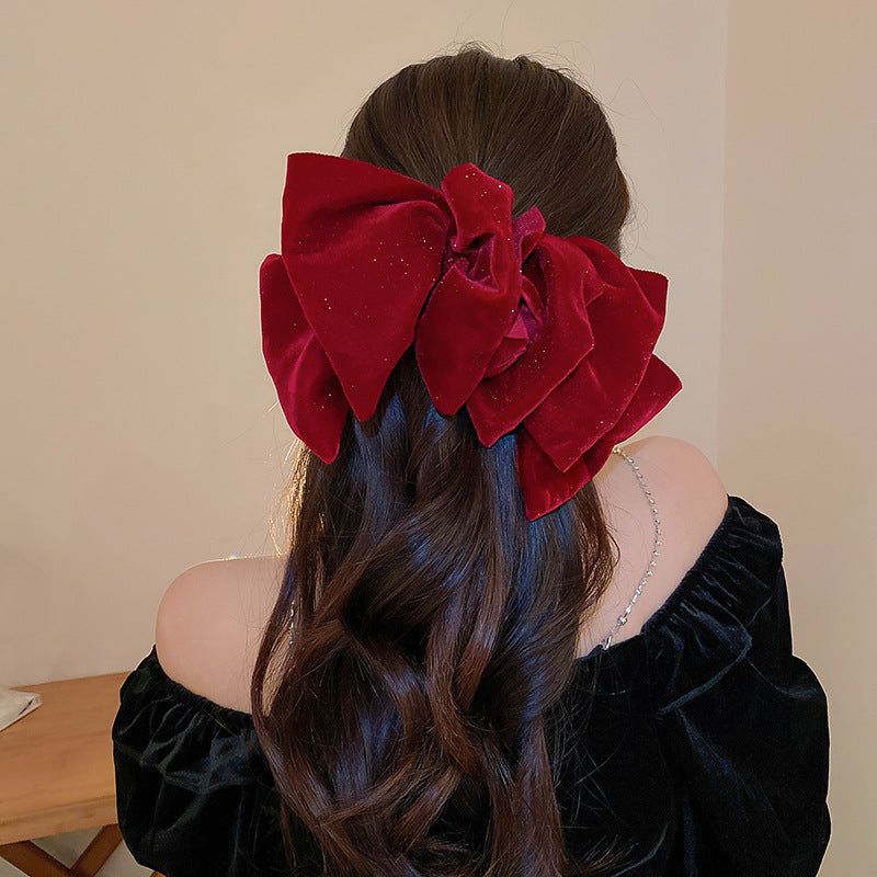 Velvet Bow Hair Clip with Spring Clip