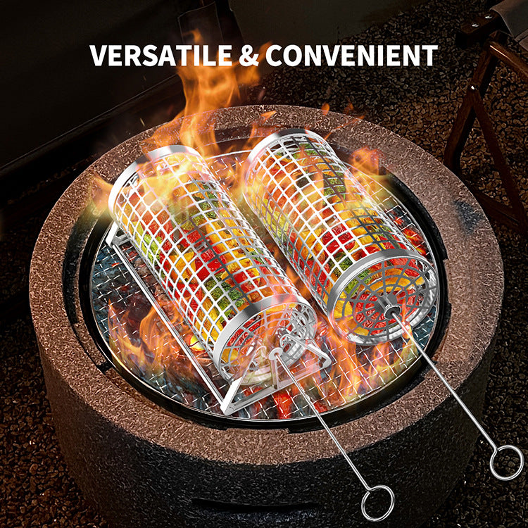 Portable Stainless Steel BBQ Grill Basket for Outdoor Smoking and Grilling