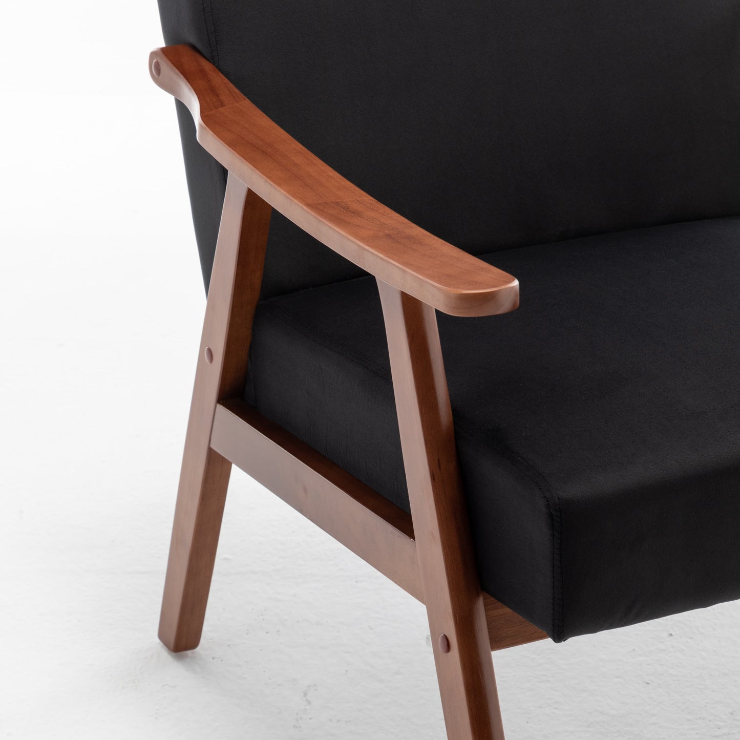 Mid-Century Modern Accent Chair - Black Velvet Lounge Chair