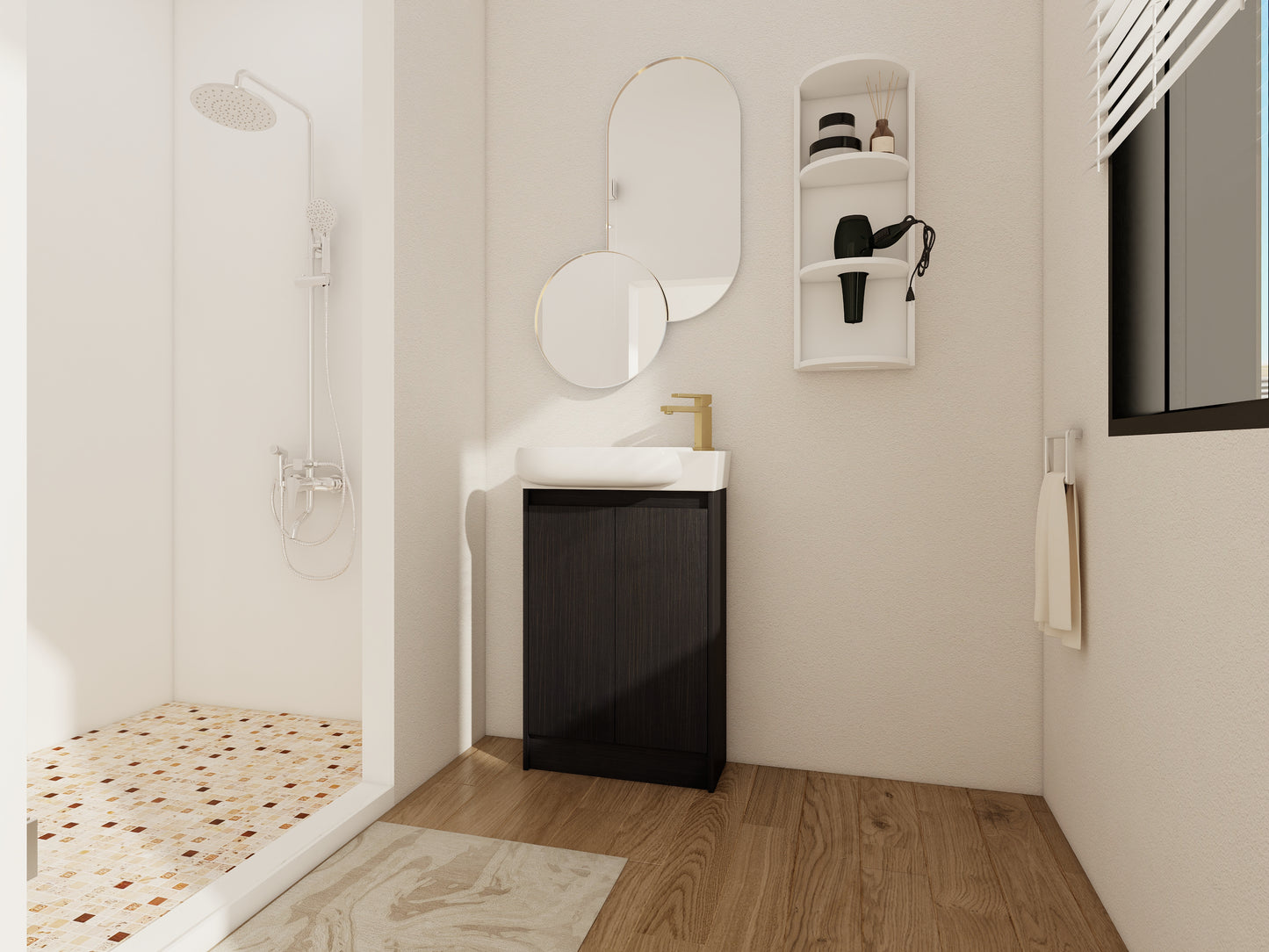 23 Freestanding Bathroom Vanity With Sink And Storage Rack, Soft