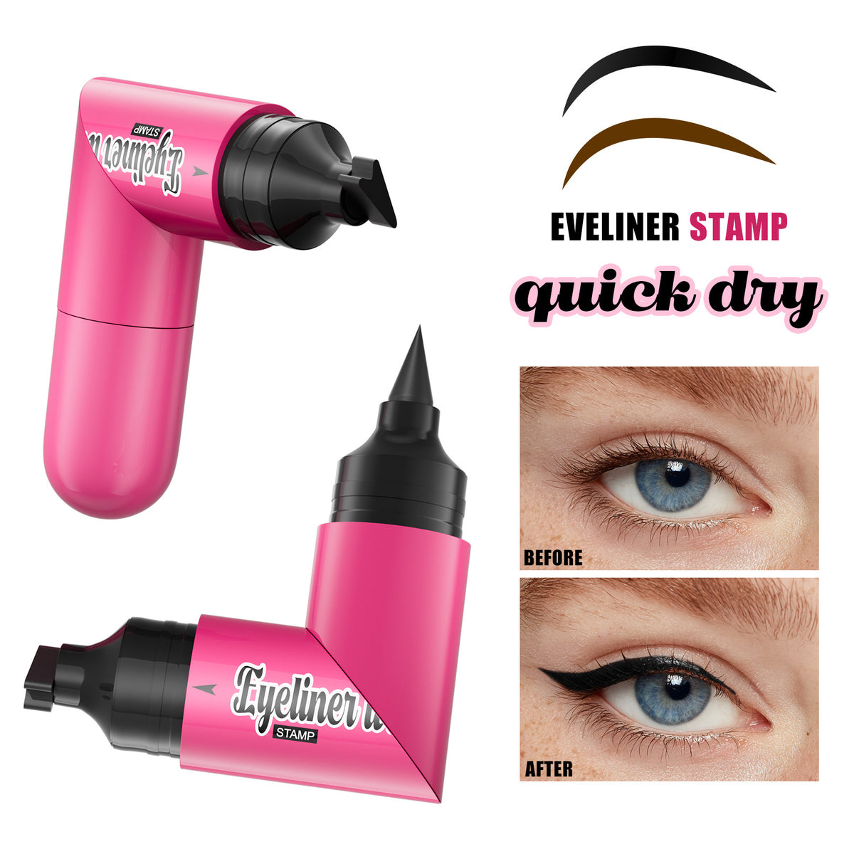 Double Headed Waterproof Eyeliner Pen - Black, 2ml, Liquid Makeup