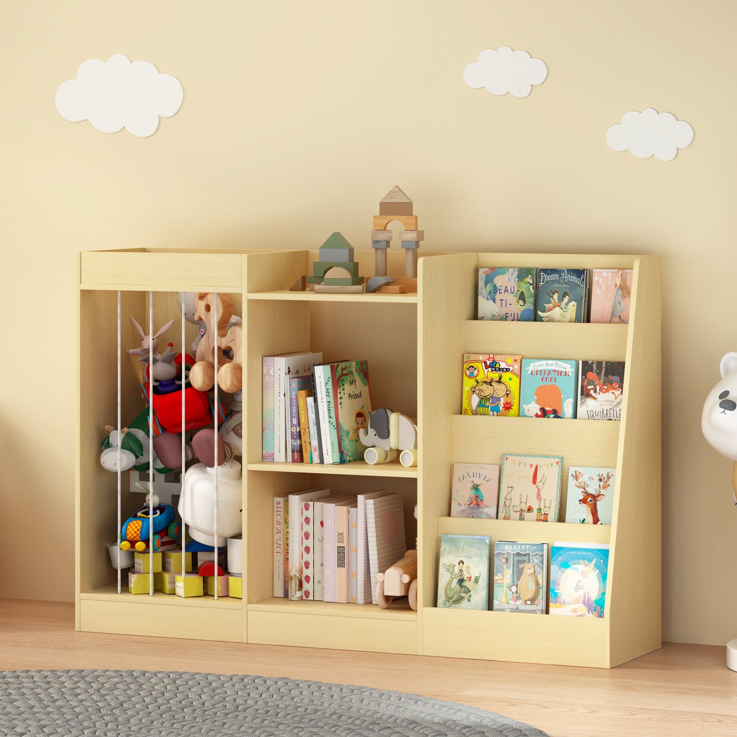 3-in-1 Kids Bookshelf and Toy Storage - Natural