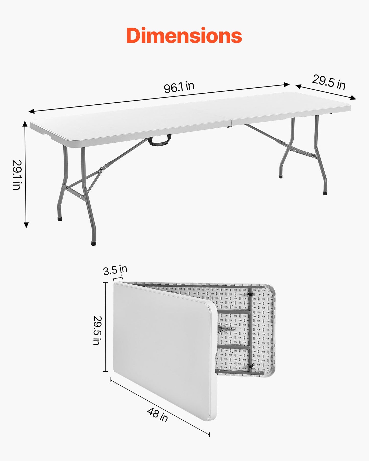 8 Ft Plastic Folding Picnic Table - Portable Outdoor Indoor Utility