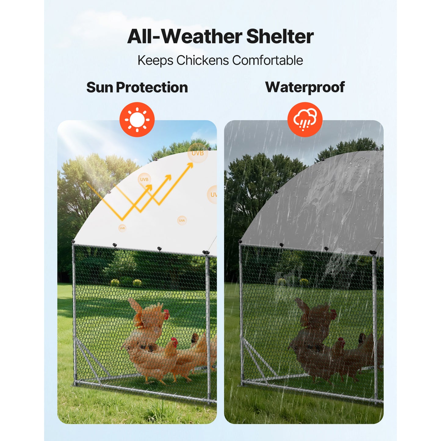Large Metal Chicken Coop with Waterproof Cover & Sturdy Frame - 9x25x6.6 ft Walk-In Poultry & Duck Pen for Outdoor Backyard Farm