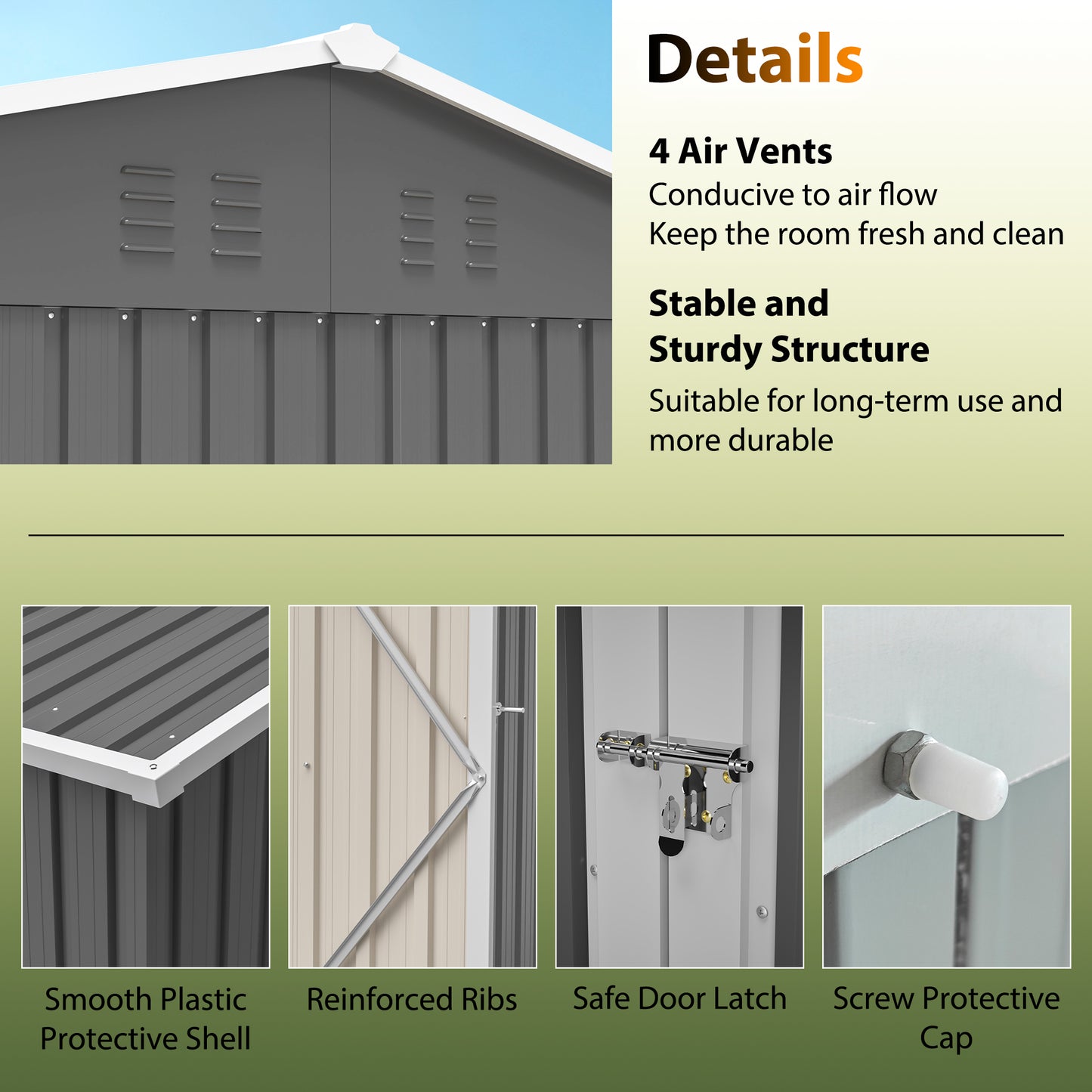 10'x8' Oversized Steel Storage Shed With Window, Lockable Doors &