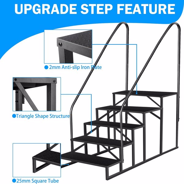 5-Step RV Ladder with Handrail - Anti-Slip Hot Tub Steps
