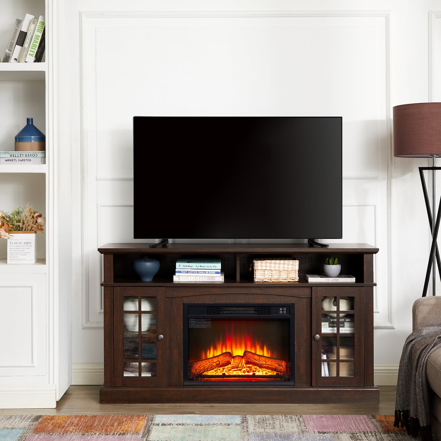 Classic TV Media Stand Modern Entertainment Console With 23 Fireplace