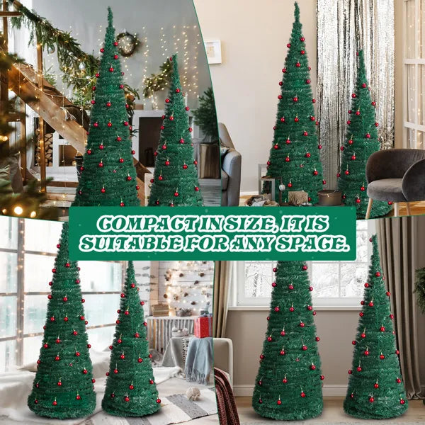 2-Pack Artificial Christmas Trees with Red Ball Ornaments - 6FT & 5FT