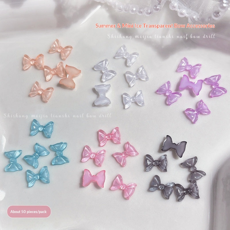 50-Pack Ice-Transparent Bow Tie Resin Nail Art Decorations - Cute Nail Accessories