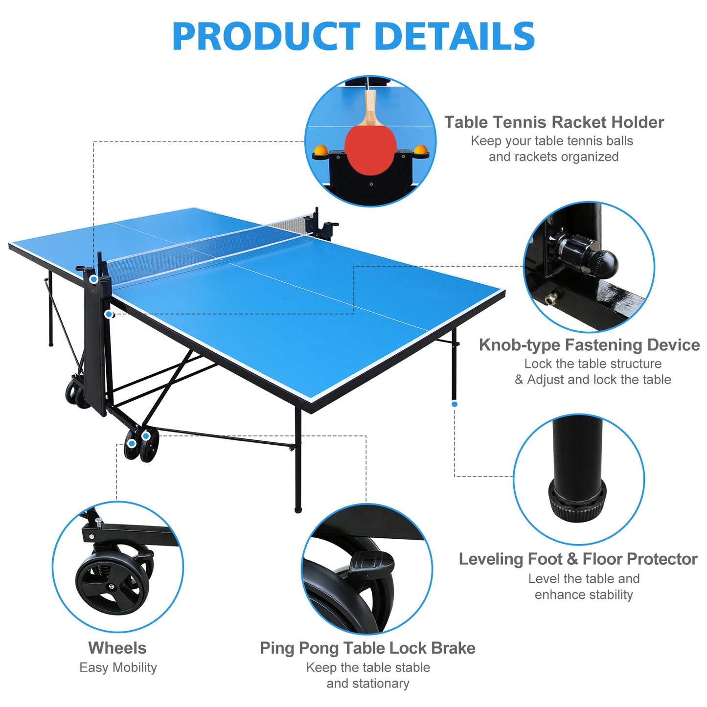 Competition Grade Foldable Outdoor Table Tennis Table Set - Blue