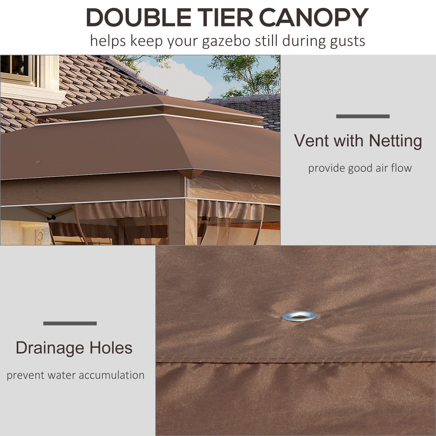 12x12 Pop Up Canopy Tent with Netting - Adjustable Height, Khaki