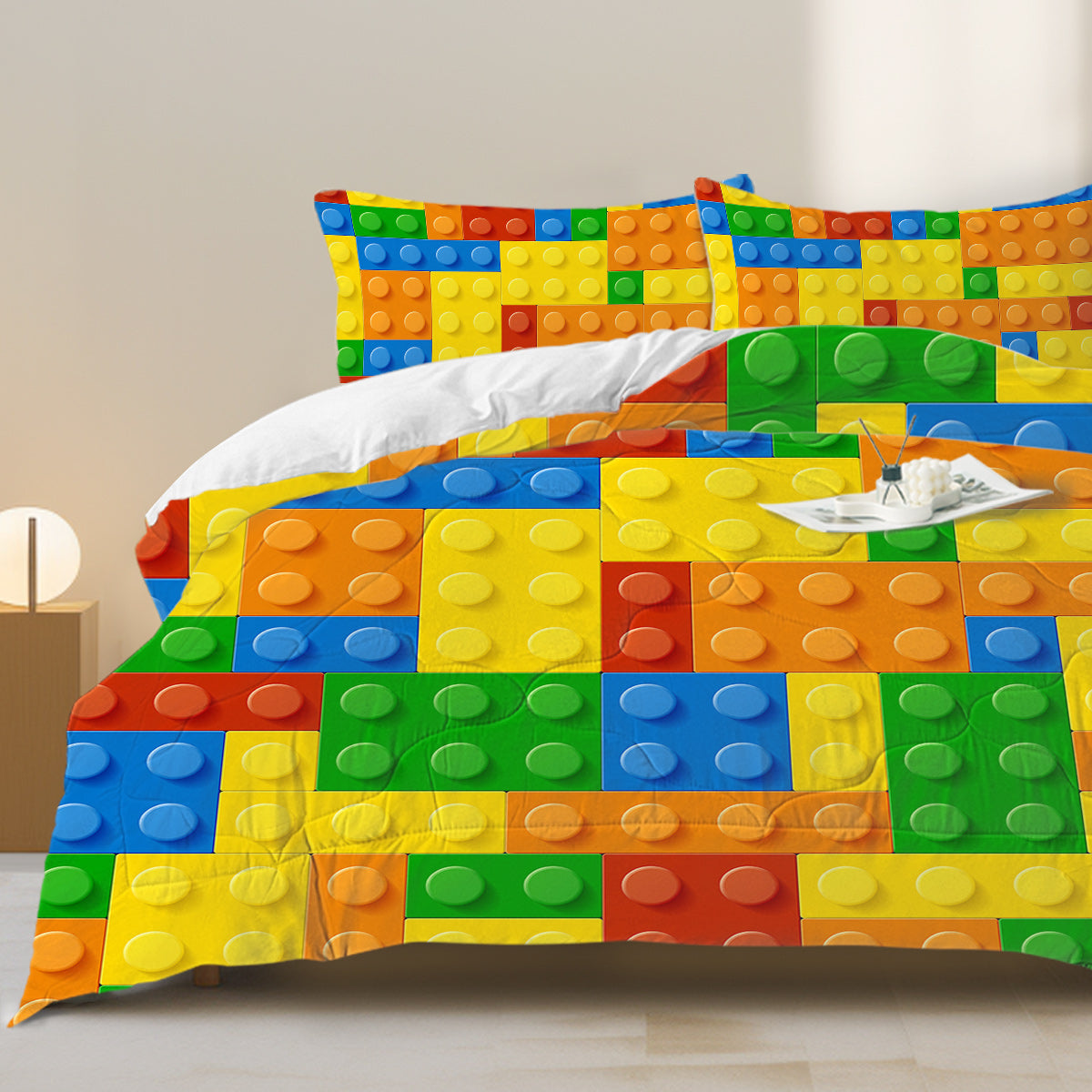 Colorful Building Blocks Comforter Set - 3 Piece Bedding Set