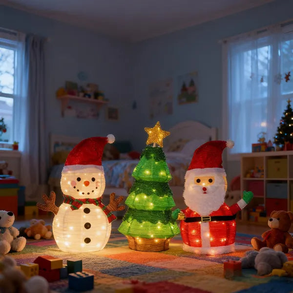 Lighted Santa, Snowman & Christmas Tree Decorations Set - 150 LED