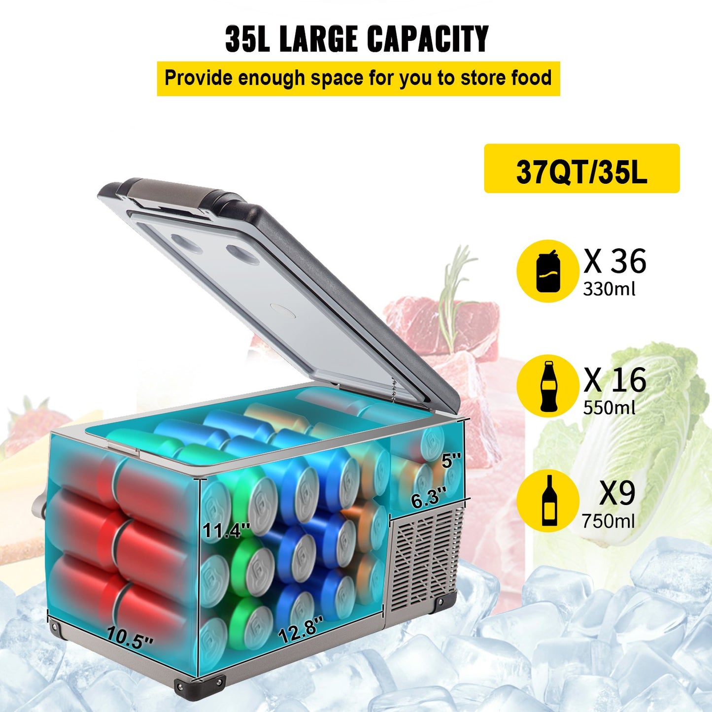 Portable Car Refrigerator 37 Quart with App Control - 12V/110V Dual Zone Cooler