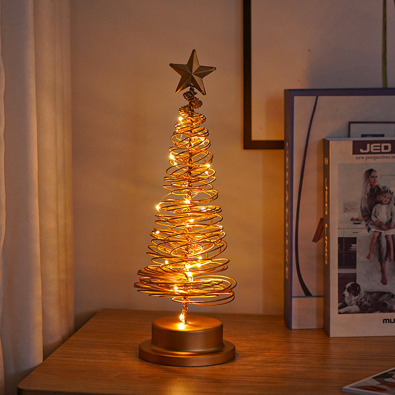 Festive Christmas Tree & Spiral Lamp for Holiday Decor - Gold & White