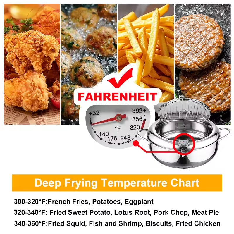 Japanese Style Tempura Deep Fryer - Stainless Steel with Thermometer