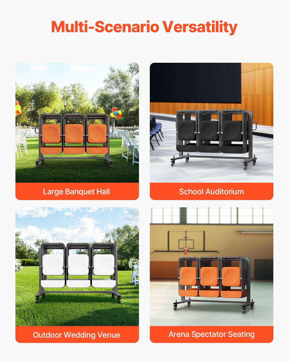 Heavy-Duty Folding Chair Rack Cart for 42 Chairs or 12 Tables - 400 Lb Capacity with Wheels